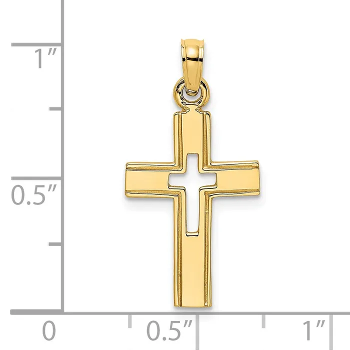 14K Polished and CutOut Cross Charm TreasureFineJewelers Charm Necklaces