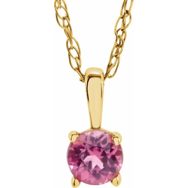 14K Yellow 3 mm Round October Imitation Pink Tourmaline Youth Birthstone 14 Necklace TreasureFineJewelers Necklaces 14K Yellow 3 mm Round October Imitation Pink Tourmaline Youth Birthstone 14 Necklace TreasureFineJewelers Necklaces
