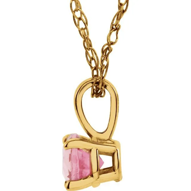 14K Yellow 3 mm Round October Imitation Pink Tourmaline Youth Birthstone 14 Necklace TreasureFineJewelers Necklaces