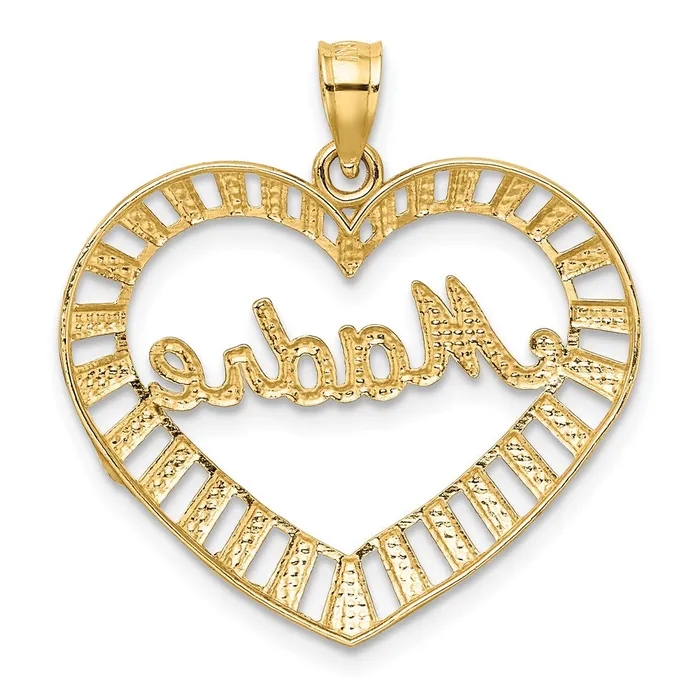 Charm Necklaces 14k wRhodium MADRE in Heart Charm TreasureFineJewelers