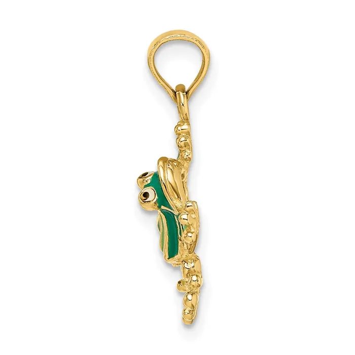 Charm Necklaces 14k Yellow Gold Green Enameled 2D Small Frog Charm TreasureFineJewelers