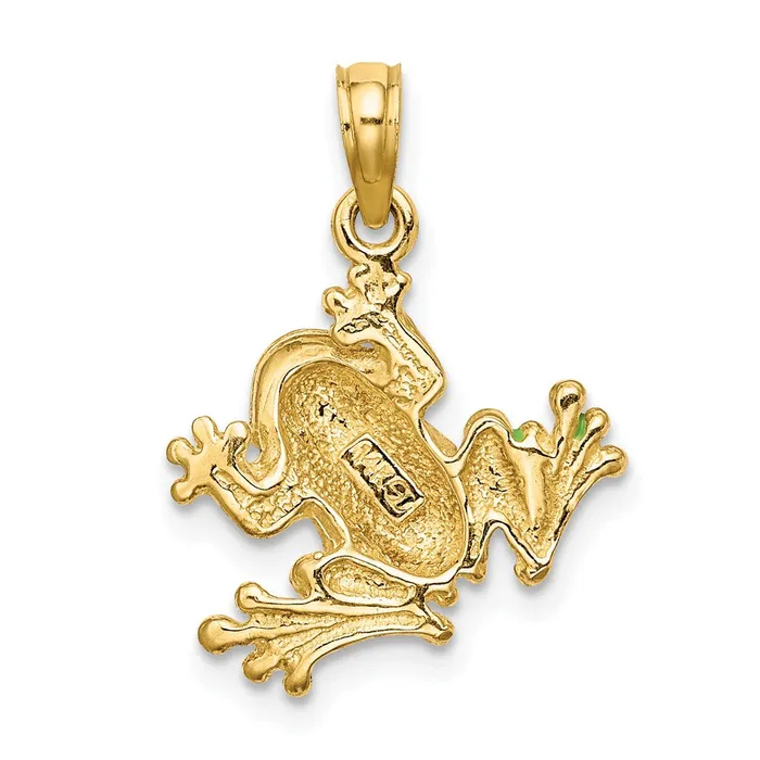 Charm Necklaces 14k Yellow Gold Green Enameled 2D Small Frog Charm TreasureFineJewelers