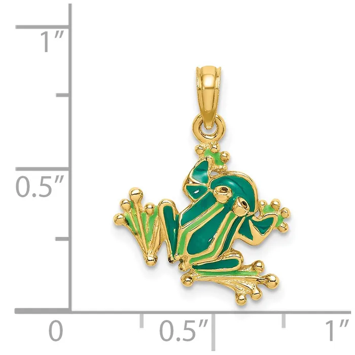 Charm Necklaces 14k Yellow Gold Green Enameled 2D Small Frog Charm TreasureFineJewelers