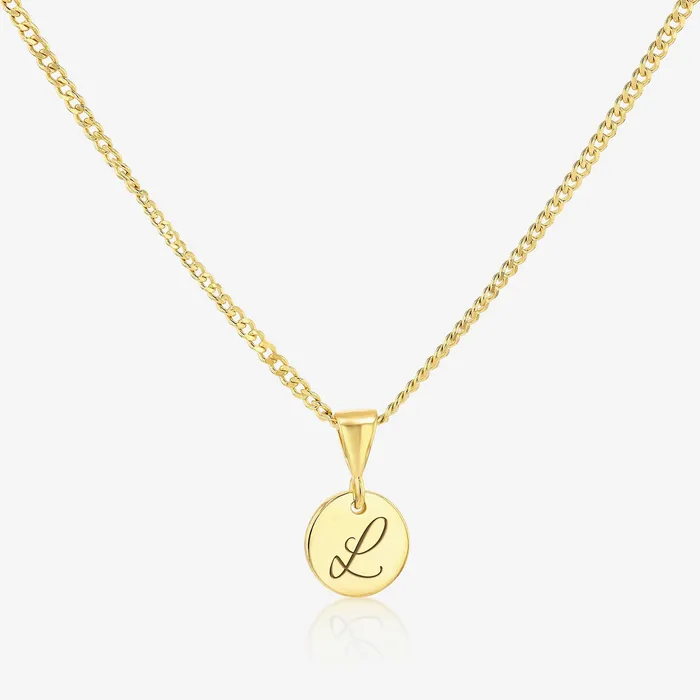 L Initial Cursive Engraved Pendant Necklace 14K 925 Gold Vermeil Ema Jewels Necklaces