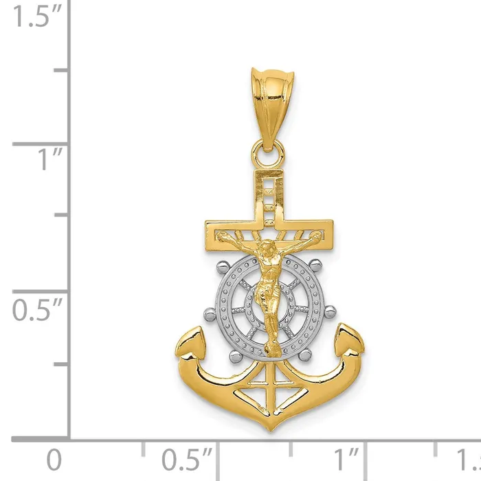 Necklaces 14k wRhodium Diamondcut Mariners Cross Pendant TreasureFineJewelers