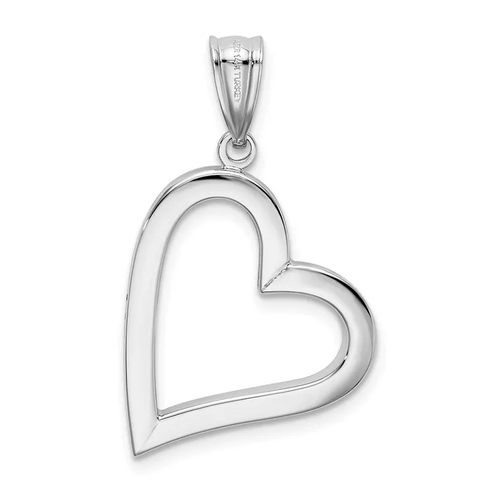 Necklaces 14k White Gold Polished Hollow Heart Pendant TreasureFineJewelers