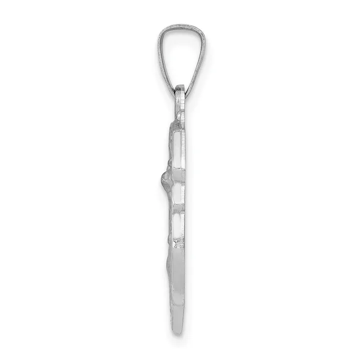 Necklaces TreasureFineJewelers 14k White Gold Polished and Satin St Michael Medal Hollow Pendant