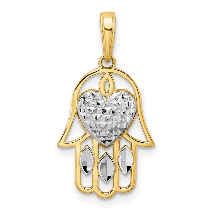 Necklaces TreasureFineJewelers 14k White Rhodium DC Heart Hamsa Pendant