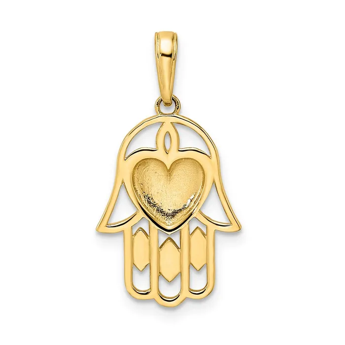 Necklaces TreasureFineJewelers 14k White Rhodium DC Heart Hamsa Pendant