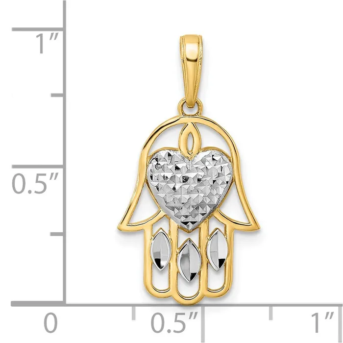 Necklaces TreasureFineJewelers 14k White Rhodium DC Heart Hamsa Pendant