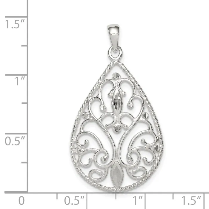 Necklaces TreasureFineJewelers Sterling Silver Polished Filigree Diamondcut Teardrop Pendant