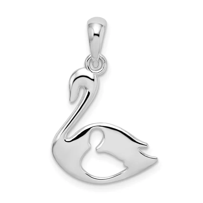Necklaces TreasureFineJewelers Sterling Silver Polished Swan wCut Out Baby Pendant Necklaces TreasureFineJewelers Sterling Silver Polished Swan wCut Out Baby Pendant