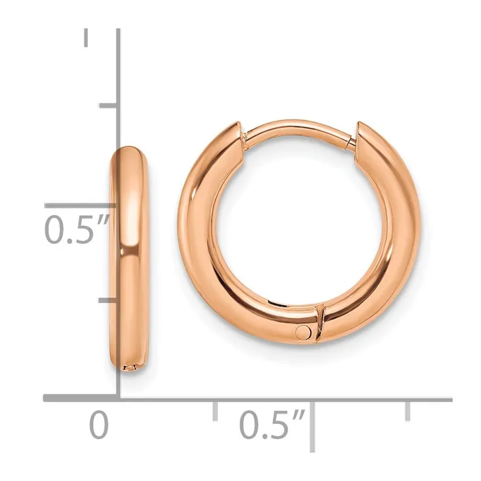 TreasureFineJewelers Earrings Stainless Steel Polished Rose IPplated 25mm Hinged Hoop Earrings