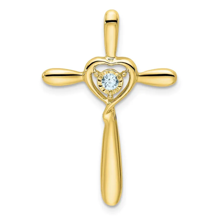 TreasureFineJewelers Necklaces 10k Aquamarine Cross wHeart Chain Slide