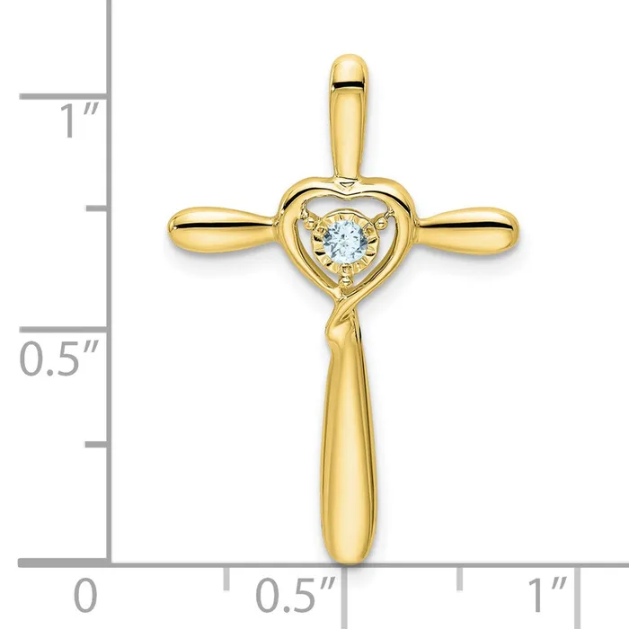 TreasureFineJewelers Necklaces 10k Aquamarine Cross wHeart Chain Slide