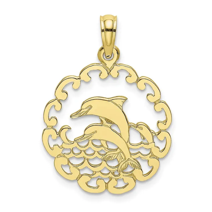 TreasureFineJewelers Necklaces 10K Cutout Jumping Dolphins Pendant