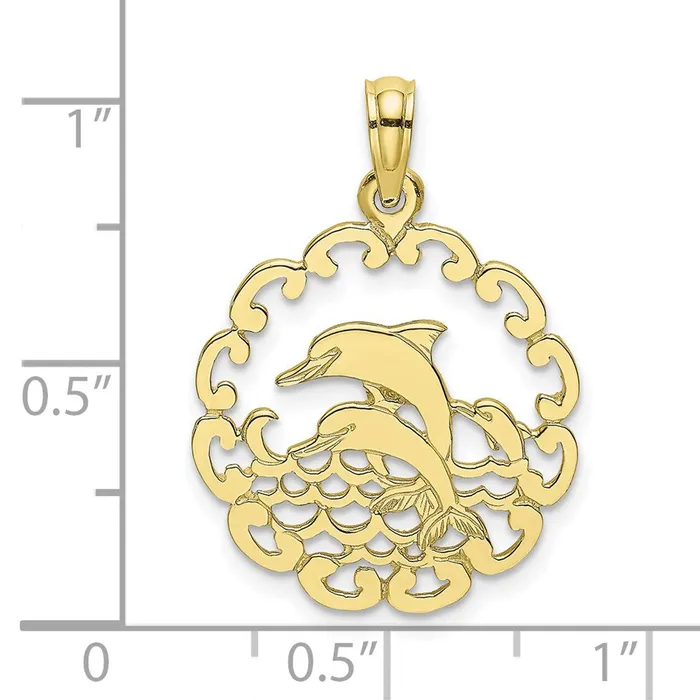 TreasureFineJewelers Necklaces 10K Cutout Jumping Dolphins Pendant