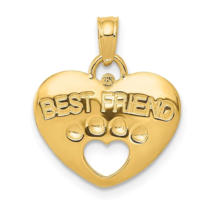 TreasureFineJewelers Necklaces 14K BEST FRIEND on Heart with CutOut Paw Pendant TreasureFineJewelers Necklaces 14K BEST FRIEND on Heart with CutOut Paw Pendant