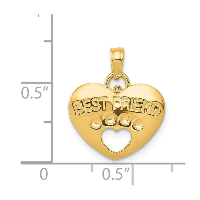 TreasureFineJewelers Necklaces 14K BEST FRIEND on Heart with CutOut Paw Pendant