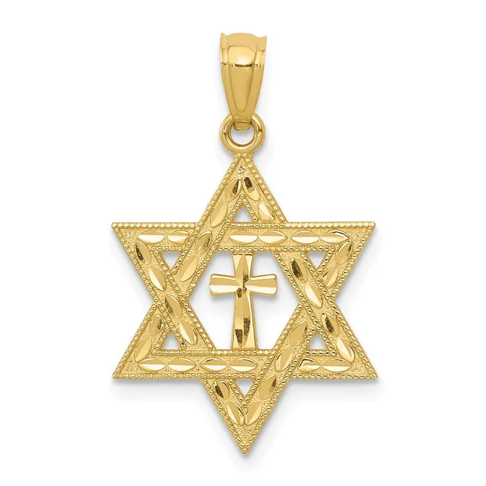 TreasureFineJewelers Necklaces 14k Diamondcut Star of David wCross Pendant TreasureFineJewelers Necklaces 14k Diamondcut Star of David wCross Pendant