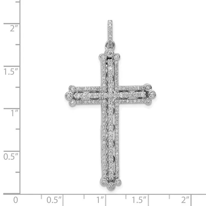 TreasureFineJewelers Necklaces 14k White Gold 1ct Diamond Budded Cross Pendant