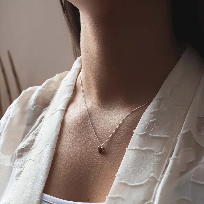 Rose Gold Vermeil Heart Puff Necklace Mimi Marge Necklaces