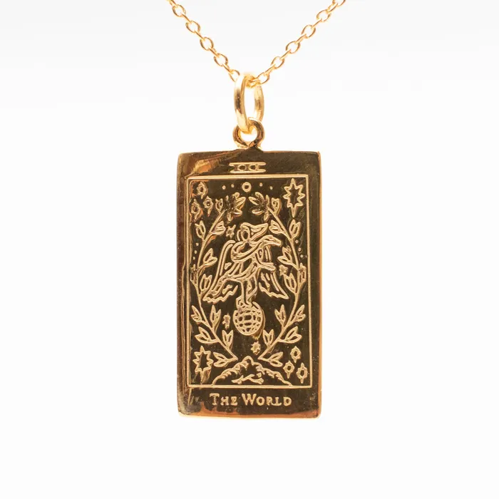 Silver Lotus The World Tarot Card Necklace Necklaces