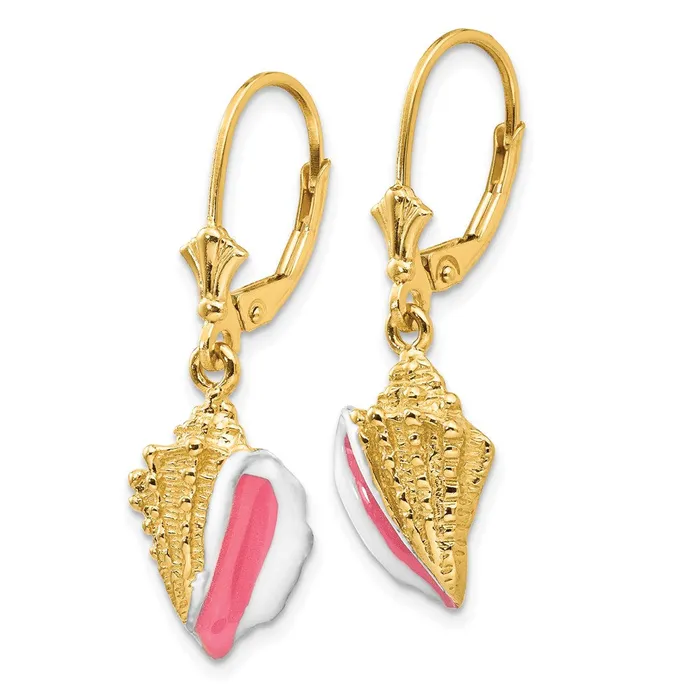 Earrings WB Choice Jewelry 14K Enameled Conch Shell Leverback EarringsWBCK4464 Earrings WB Choice Jewelry 14K Enameled Conch Shell Leverback EarringsWBCK4464