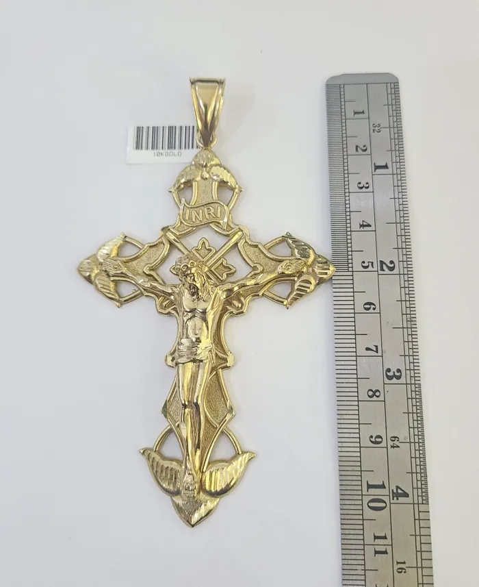 10K Crucifix Cross Pendant 4 Jesus Christ Charm Women Men Yellow Gold Gold and Diamond Necklaces