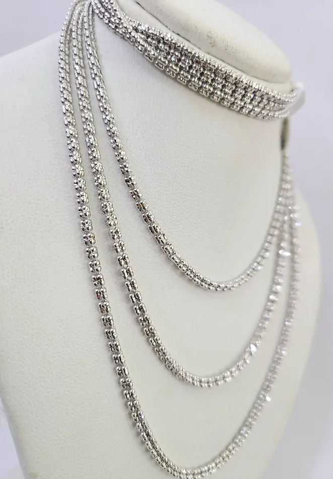 10k White Gold Iced Chain 25mm Diamond Cut Necklace 18 20 22 10Kt Gold and Diamond Necklaces