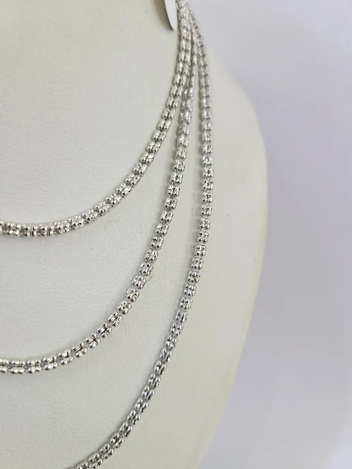 10k White Gold Iced Chain 25mm Diamond Cut Necklace 18 20 22 10Kt Gold and Diamond Necklaces