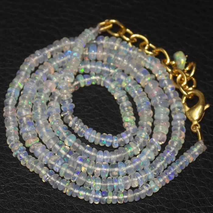 Welo Ethiopian Opal Gemstone Gold Plated Rondelle Beads Necklace 20 3mm 5mm Beads Supplies USA Necklaces