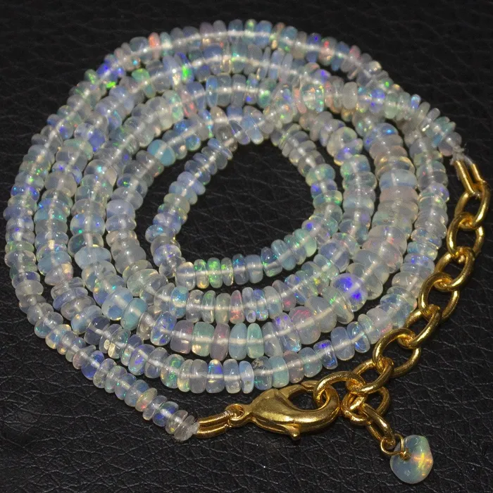 Welo Ethiopian Opal Gemstone Gold Plated Rondelle Beads Necklace 20 3mm 5mm Beads Supplies USA Necklaces