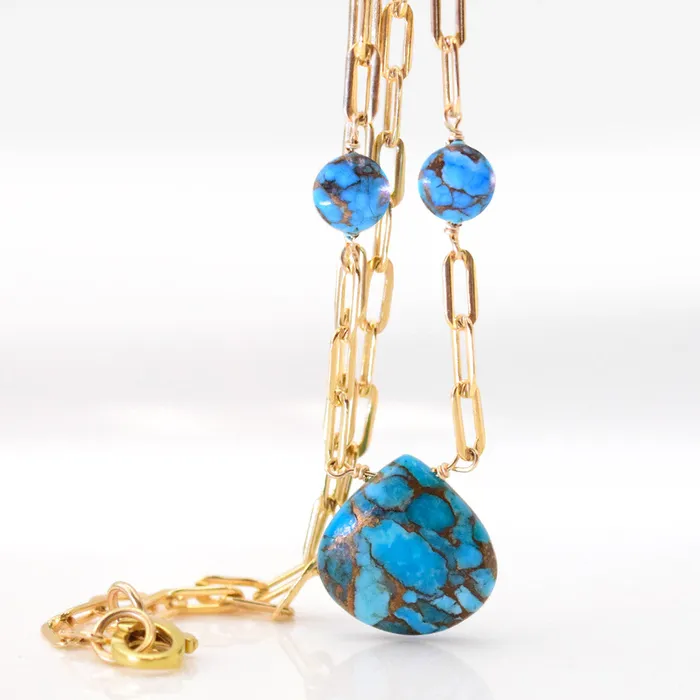 Copper Infused Turquoise Pendant on Paperclip Chain Elisa Ilana Necklaces Copper Infused Turquoise Pendant on Paperclip Chain Elisa Ilana Necklaces
