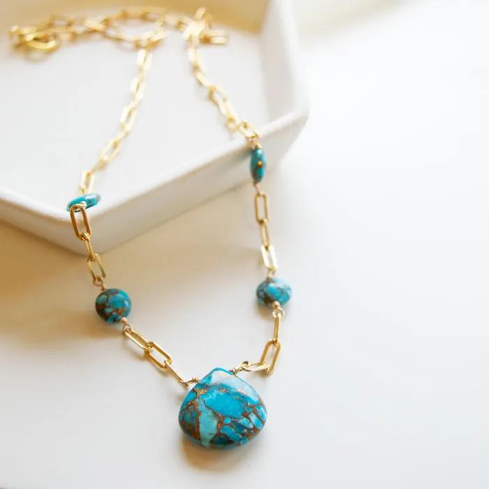 Copper Infused Turquoise Pendant on Paperclip Chain Elisa Ilana Necklaces Copper Infused Turquoise Pendant on Paperclip Chain Elisa Ilana Necklaces
