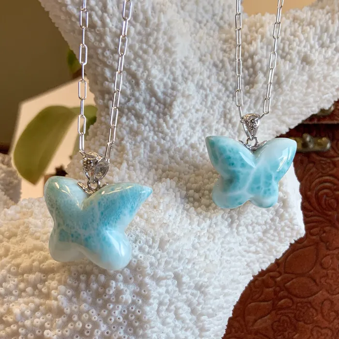 Larimar Butterfly Paperclip Necklace Elisa Ilana Necklaces