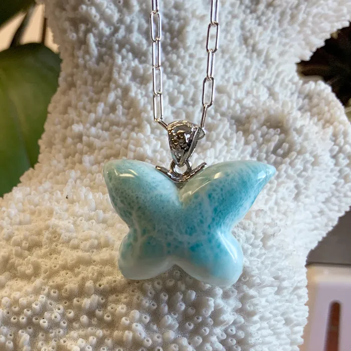 Larimar Butterfly Paperclip Necklace Elisa Ilana Necklaces