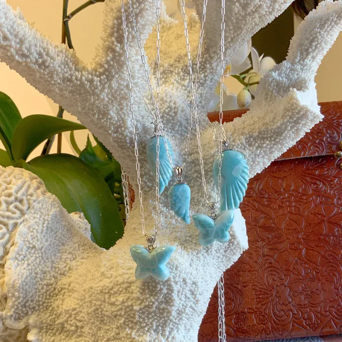 Larimar Butterfly Paperclip Necklace Elisa Ilana Necklaces