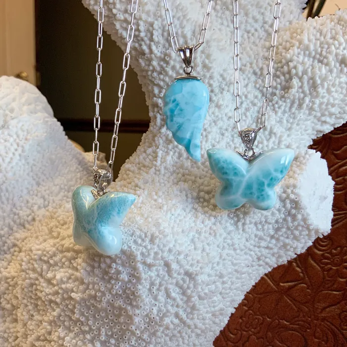 Larimar Butterfly Paperclip Necklace Elisa Ilana Necklaces