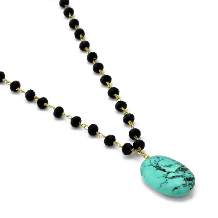 Necklaces Elisa Ilana Turquoise Pendant With Onyx Necklace