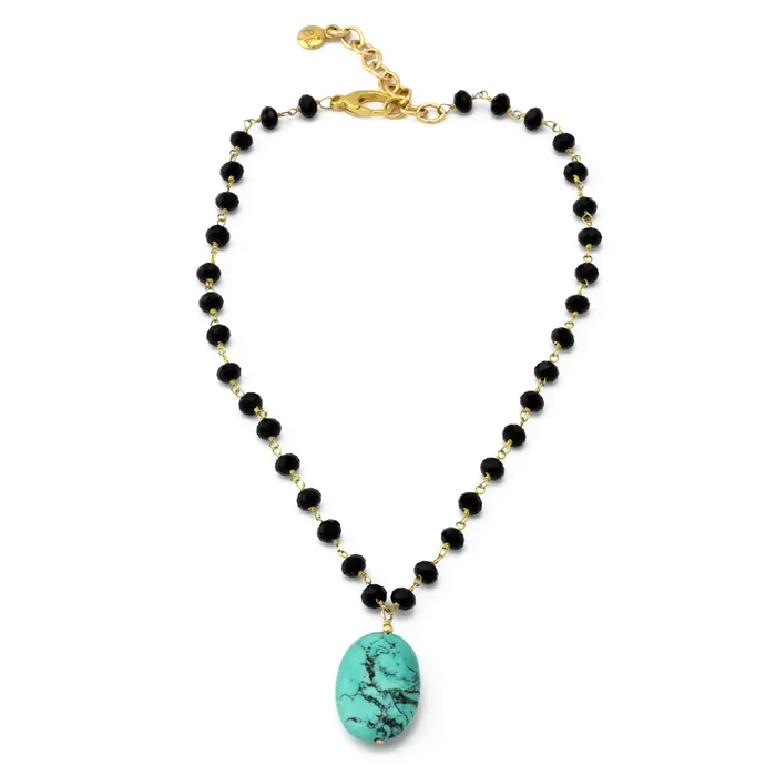 Necklaces Elisa Ilana Turquoise Pendant With Onyx Necklace Necklaces Elisa Ilana Turquoise Pendant With Onyx Necklace