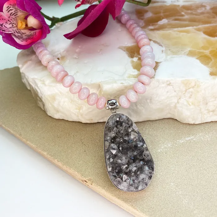 Necklaces Peruvian Opal Necklace w Druzy Pendant Elisa Ilana