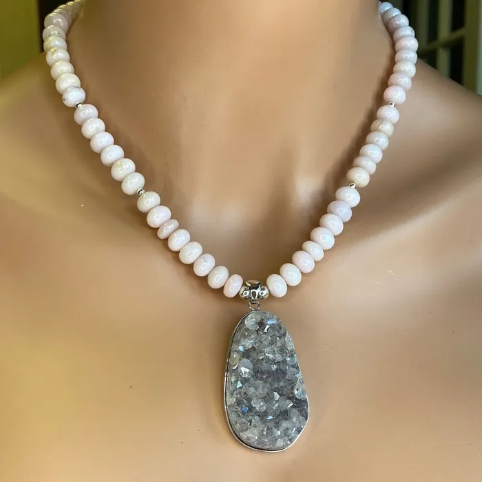 Necklaces Peruvian Opal Necklace w Druzy Pendant Elisa Ilana