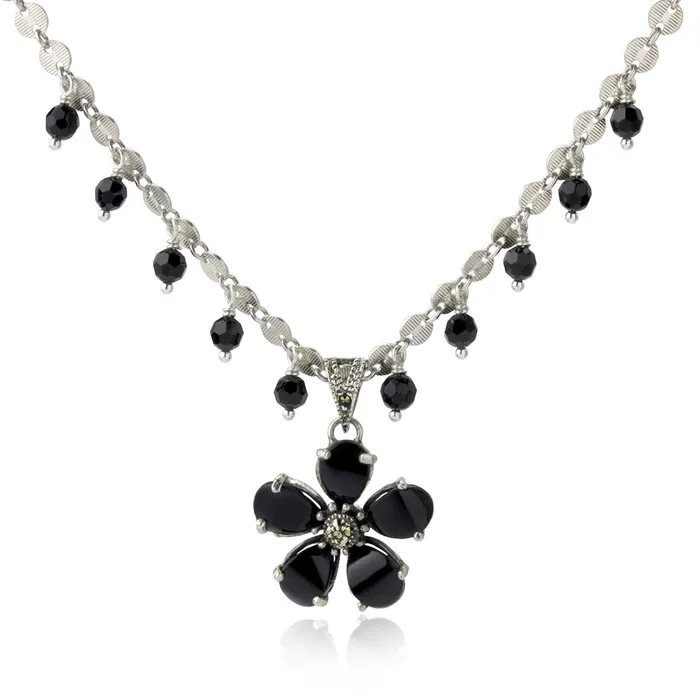 Onyx Flower Necklace Elisa Ilana Necklaces