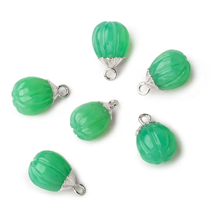 Beadsofcambaycom Necklaces 9x8mm Silver Leafed Green Onyx Carved Melon focal bead Pendant sold as 1 piece Beadsofcambaycom Necklaces 9x8mm Silver Leafed Green Onyx Carved Melon focal bead Pendant sold as 1 piece