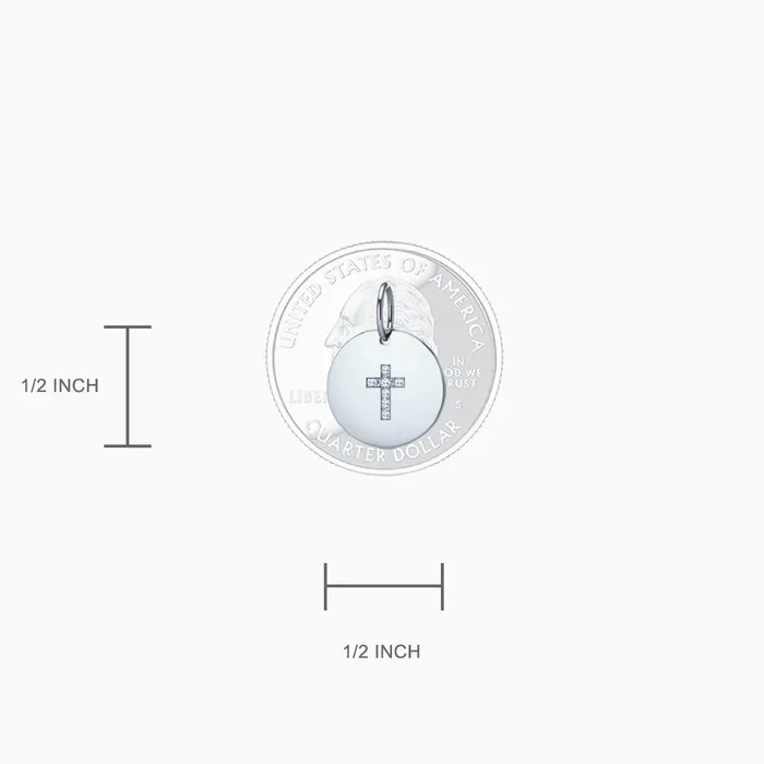 Necklaces 12 inch Engravable 14k White Gold Disc Charm Necklace with Diamond Cross Small Sandy Steven Engravers