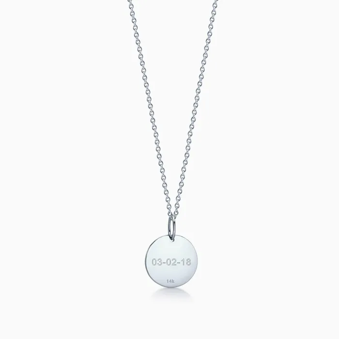 Necklaces 12 inch Engravable 14k White Gold Disc Charm Necklace with Diamond Cross Small Sandy Steven Engravers