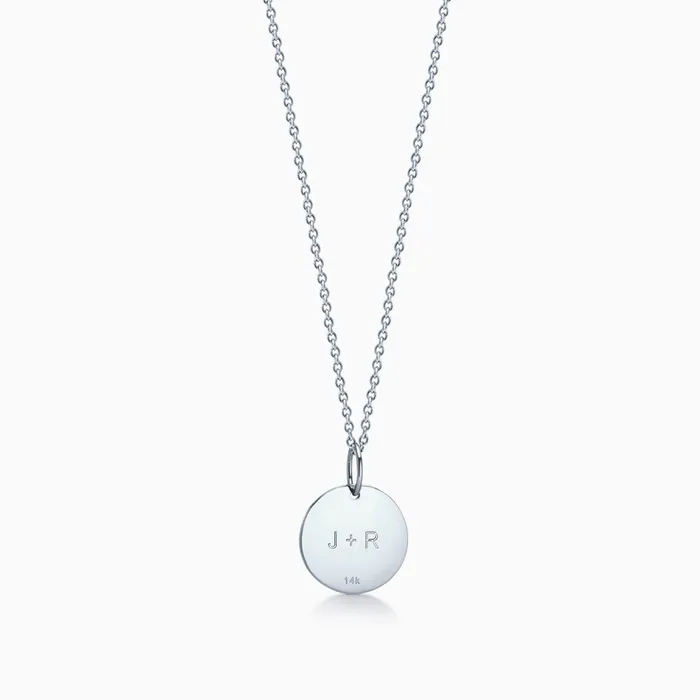 Necklaces 12 inch Engravable 14k White Gold Disc Charm Necklace with Diamond Cross Small Sandy Steven Engravers