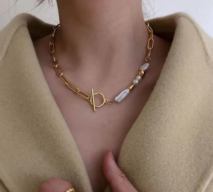 Necklaces Irregular Pearl Gold Ring Necklace UrbanVinta