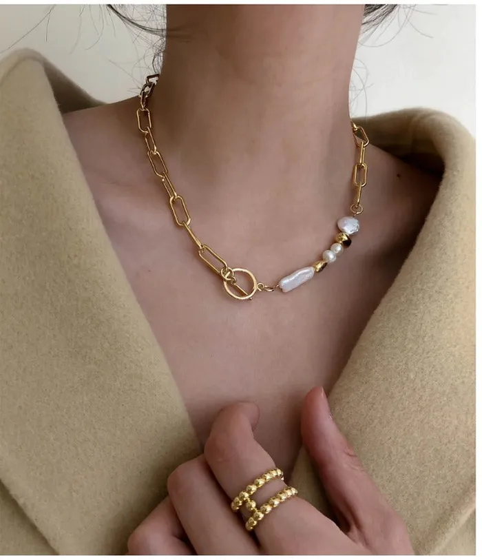 Necklaces Irregular Pearl Gold Ring Necklace UrbanVinta Necklaces Irregular Pearl Gold Ring Necklace UrbanVinta